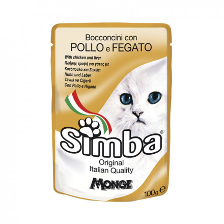 Simba Cat Pouch влажный корм в паучах для взрослых кошек с курицей и печенью - 100 г х 24 шт