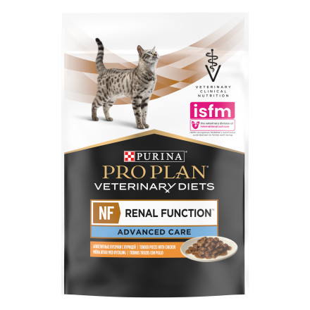 Purina Pro Plan Veterinary Diets NF Renal Function Advanced Care влажный корм для кошек для поддержания функции почек на поздней стадии хронической почечной недостаточности с курицей, в паучах - 85 г х 10 шт