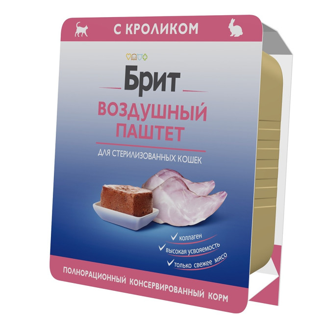 Брит воздушный паштет для стерилизованных кошек и кастрированных котов с кроликом - 100 г х 14 шт