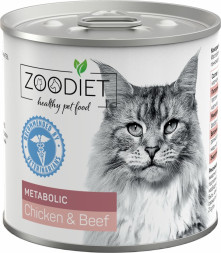 Zoodiet Metabolic Chicken&amp;Beef влажный корм для взрослых кошек для улучшения обмена веществ, с курицей и говядиной, в консервах - 240 г х 12 шт