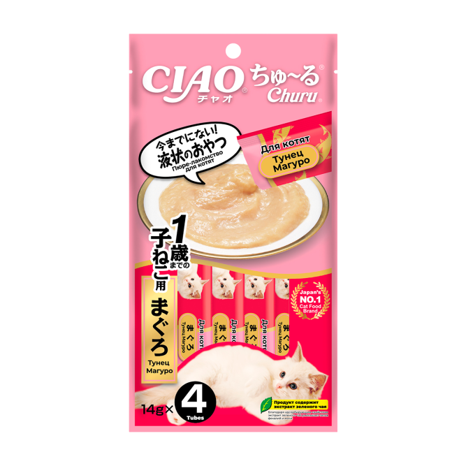 Inaba Ciao Churu лакомство-пюре для котят с тунцом Магуро - 14 г х 4 шт