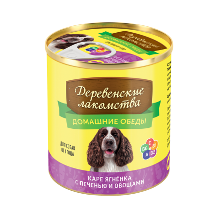 Деревенские лакомства влажный корм для взрослых собак всех пород &quot;Домашние обеды&quot; с каре ягненка, печенью и овощами, в консервах - 240 г х 6 шт