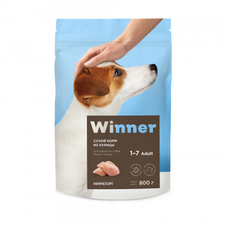 Winner сухой корм для взрослых собак мелких пород с курицей - 800 г