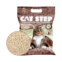 Cat Step Wood Pellets наполнитель древесный комкующийся для кошачьего туалета, для длинношерстных пород, без ароматизатора - 10 л