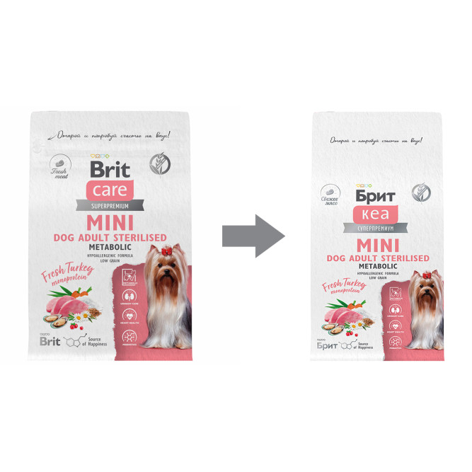 Брит Кеа Мини Dog Adult Sterilised Metabolic Monoprotein сухой корм для взрослых стерилизованных собак мини пород с индейкой - 400 г