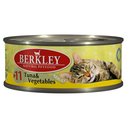 Berkley Adult Cat Tuna &amp; Vegetables № 11 паштет для взрослых кошек с натуральным мясом тунца, овощами, маслом лосося - 100 г х 6 шт