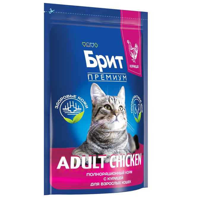 Брит Премиум Cat Adult сухой корм для взрослых кошек с курицей - 2 кг