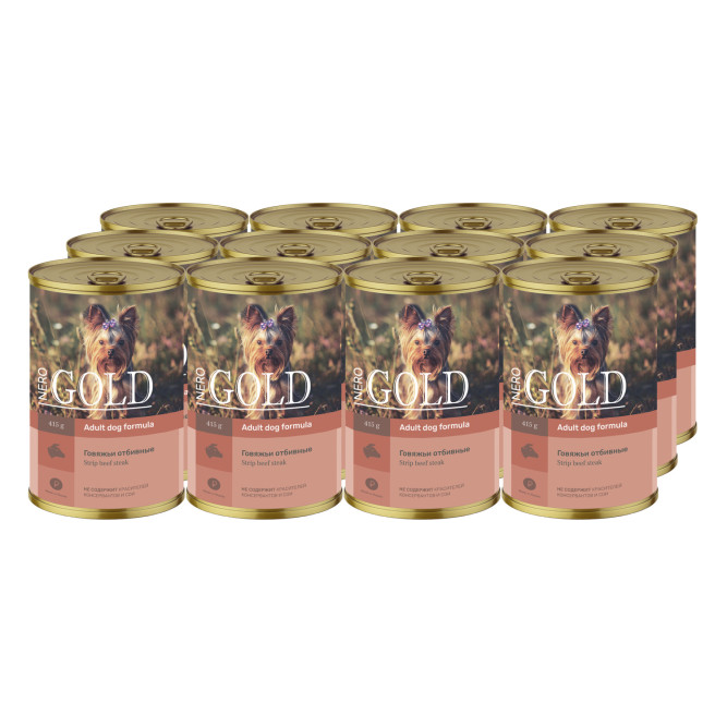 Nero Gold консервы для взрослых собак и щенков всех пород с говяжьими отбивными, кусочки в желе - 415 г х 12 шт