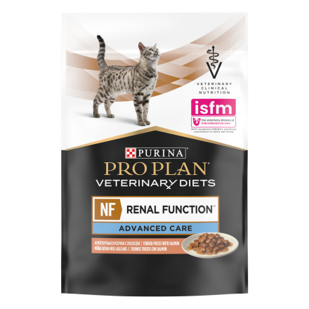 Purina Pro Plan Veterinary Diets NF Renal Function Advanced Care влажный корм для кошек для поддержания функции почек на поздней стадии хронической почечной недостаточности с лососем, в паучах - 85 г х 10 шт
