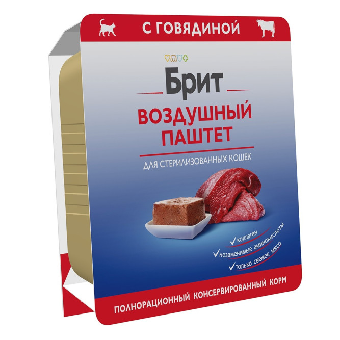 Брит воздушный паштет для стерилизованных кошек и кастрированных котов с говядиной - 100 г х 14 шт