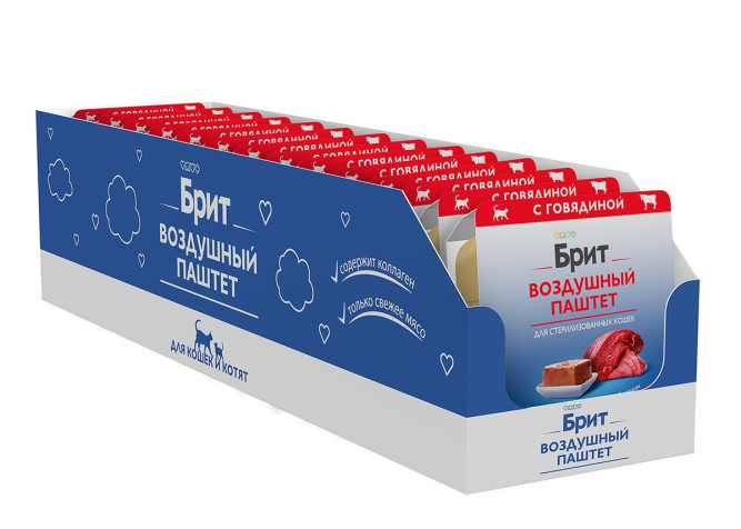 Брит воздушный паштет для стерилизованных кошек и кастрированных котов с говядиной - 100 г х 14 шт