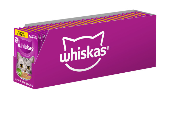 Whiskas влажный корм для взрослых кошек, паштет с курицей и индейкой, в паучах - 75 г х 28 шт