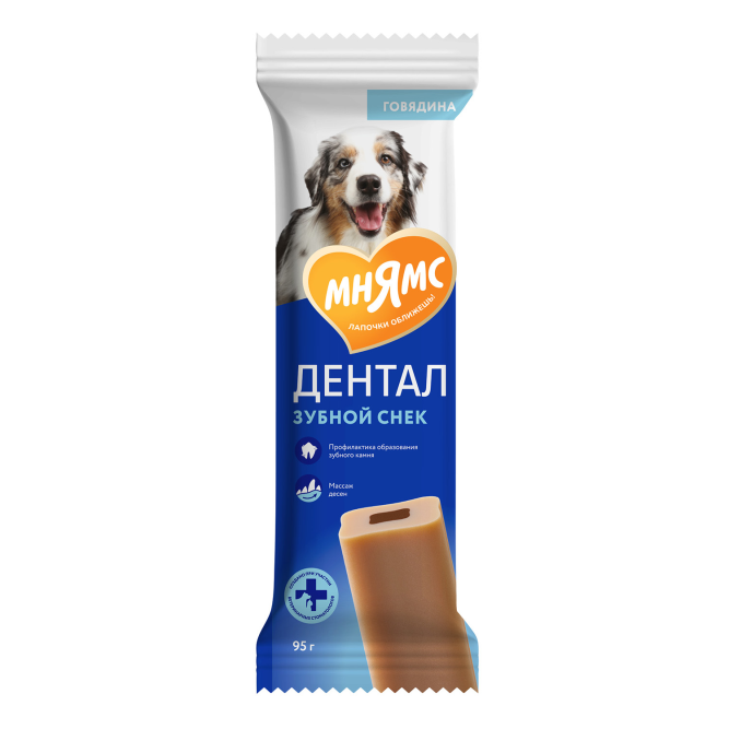 Мнямс Dental лакомство для собак крупных пород "Зубной снек" с говядиной - 95 г