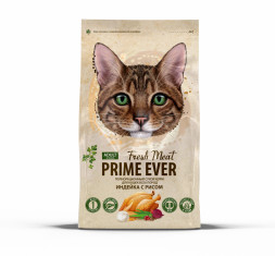 Prime Ever Fresh Meat Adult Cat сухой корм для взрослых кошек с индейкой и рисом -  370 г