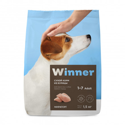 Winner сухой корм для взрослых собак мелких пород с курицей - 1,5 кг