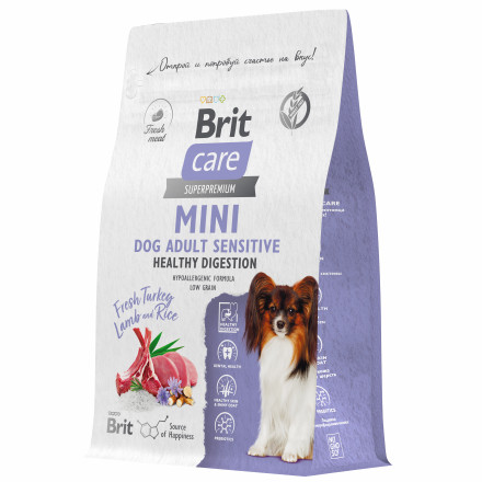 Brit Care Mini Adult Sensitive Healthy Digestion сухой корм для взрослых собак мелких пород, с индейкой и ягненком - 400 г