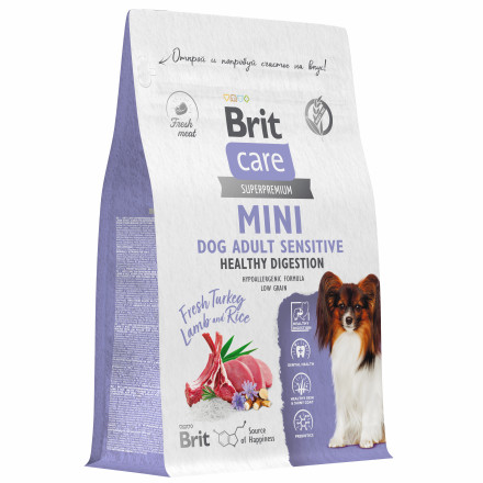 Brit Care Mini Adult Sensitive Healthy Digestion сухой корм для взрослых собак мелких пород, с индейкой и ягненком - 400 г