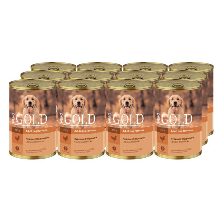 Nero Gold консервы для собак с куриными бедрышками, кусочки в желе - 415 г х 12 шт
