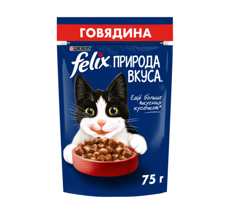 Felix Природа вкуса влажный корм для взрослых кошек, с говядиной, в паучах - 75 г х 26 шт