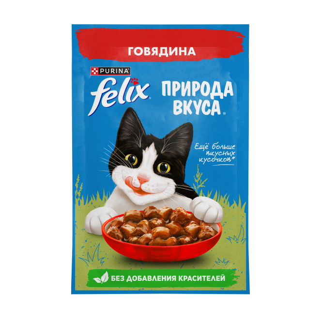 Felix Природа вкуса влажный корм для взрослых кошек, с говядиной, в паучах - 75 г х 26 шт