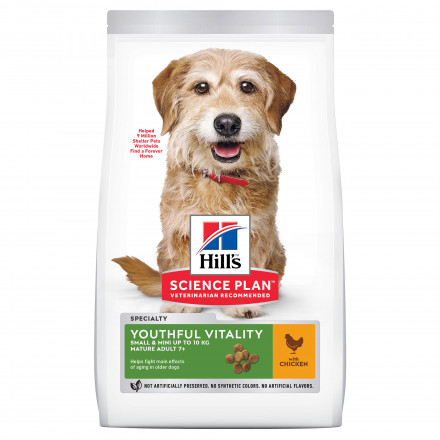 Сухой корм Hills Science Plan Youthful Vitality для пожилых собак (7+)мелких пород для поддержания здоровья в период старения, с курицей и рисом - 1,5 кг