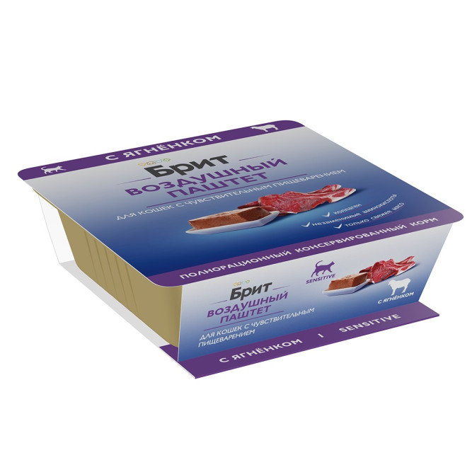 Брит воздушный паштет для взрослых кошек с чувствительным пищеварением с ягненком - 100 г х 14 шт
