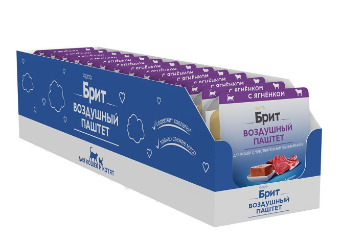 Брит воздушный паштет для взрослых кошек с чувствительным пищеварением с ягненком - 100 г х 14 шт