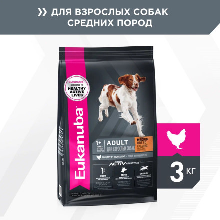 Сухой корм Eukanuba Adult Medium Breed для собак средних пород с курицей - 3 кг