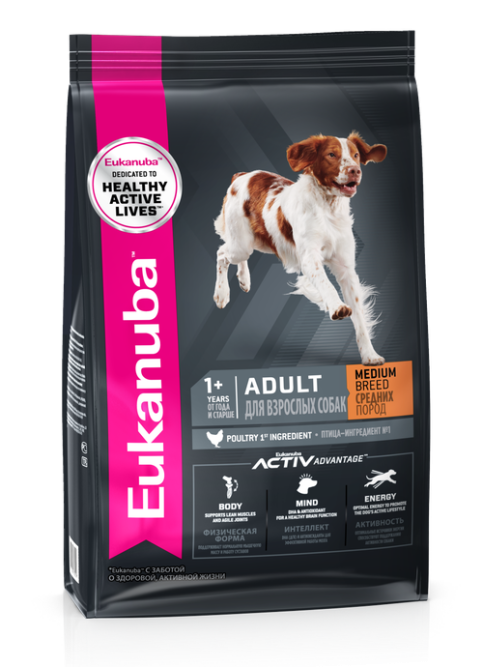 Сухой корм Eukanuba Adult Medium Breed для собак средних пород с курицей - 3 кг