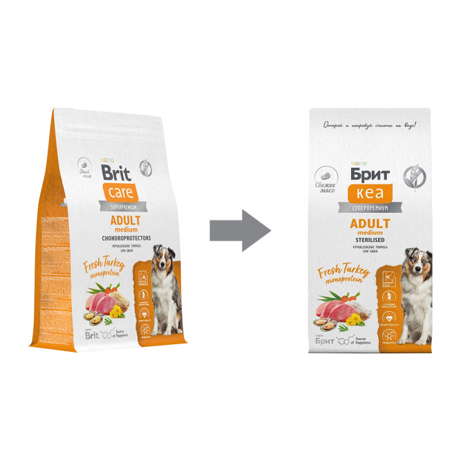 Брит Кеа Dog Adult Medium Sterilised Monoprotein сухой корм для взрослых стерилизованных собак средних пород с индейкой - 3 кг