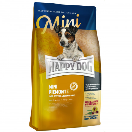 Happy Dog Supreme Sensible Mini Piemonte сухой корм для взрослых собак мелких пород при пищевой аллергии и чувствительном пищеварении с уткой, морской рыбой и каштаном - 4 кг