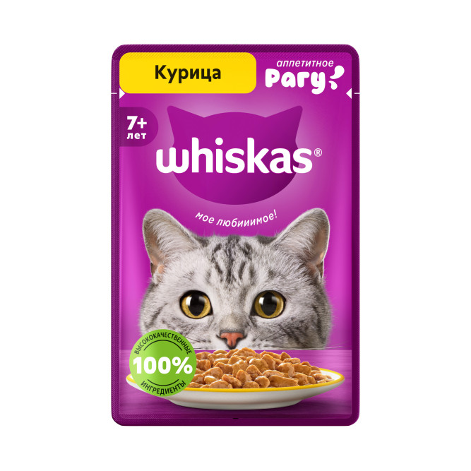 Whiskas влажный корм для кошек старше 7 лет, рагу с курицей, в паучах - 75 г х 28 шт
