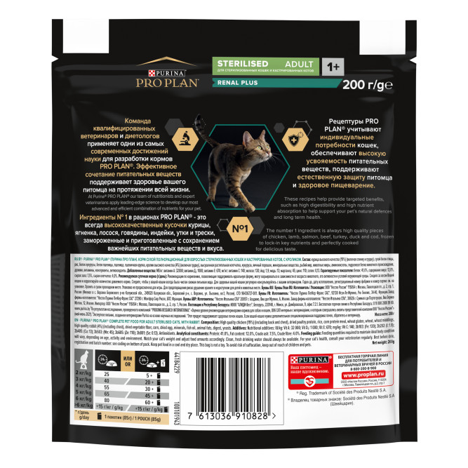 Pro Plan Adult Sterilised Adult Renal Plus сухой корм для взрослых стерилизованных кошек, с кроликом - 200 г