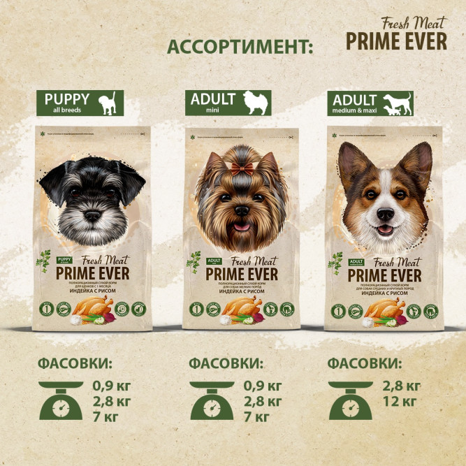 Prime Ever Fresh Meat Adult Dog Medium&amp;Maxi полнорационный сухой корм для взрослых собак средних и крупных пород с индейкой и рисом - 12 кг