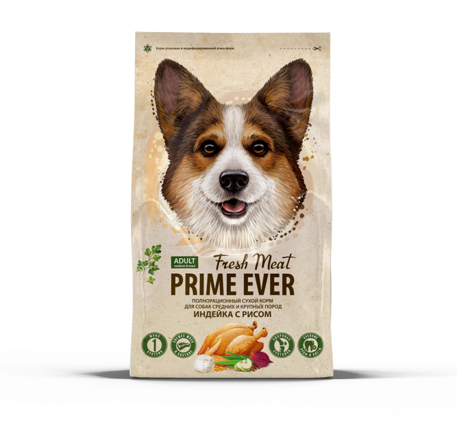 Prime Ever Fresh Meat Adult Dog Medium&amp;Maxi полнорационный сухой корм для взрослых собак средних и крупных пород с индейкой и рисом - 12 кг