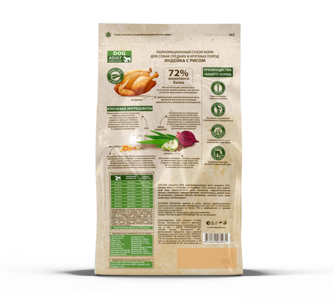 Prime Ever Fresh Meat Adult Dog Medium&amp;Maxi полнорационный сухой корм для взрослых собак средних и крупных пород с индейкой и рисом - 12 кг