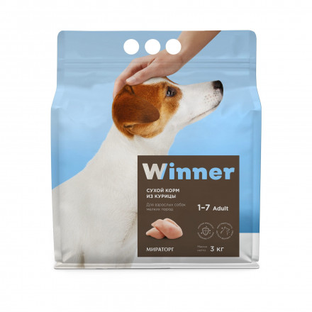 Winner сухой корм для взрослых собак мелких пород с курицей - 3 кг