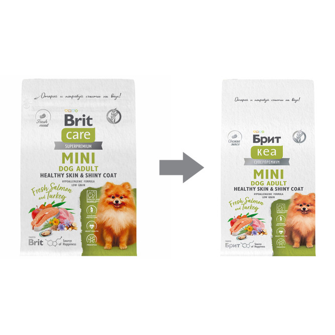 Брит Кеа Мини Dog Adult Healthy Skin&amp;Shiny Coat сухой корм для взрослых собак мини пород  для кожи и шерсти с лососем и индейкой - 400 г