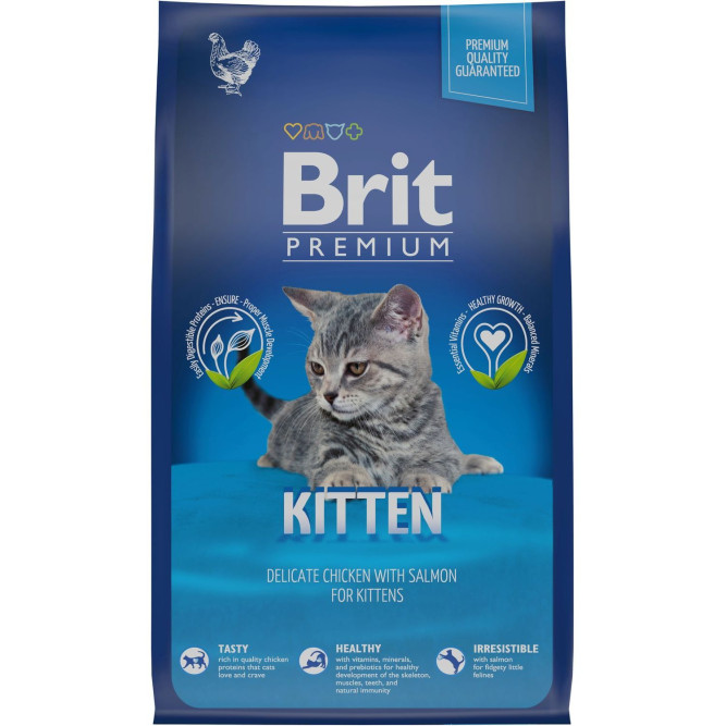 Брит Премиум Cat Kitten сухой корм для котят с курицей и лососем - 800 г