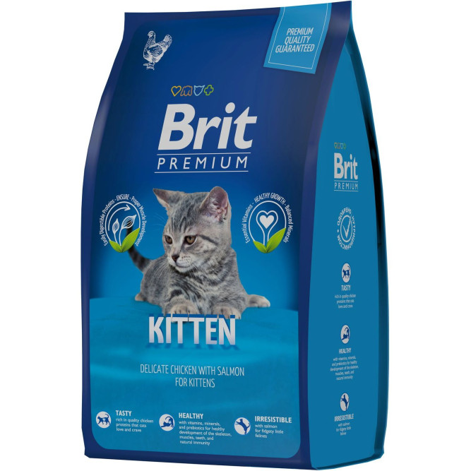 Брит Премиум Cat Kitten сухой корм для котят с курицей и лососем - 800 г