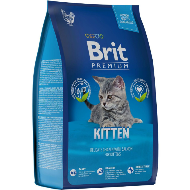 Брит Премиум Cat Kitten сухой корм для котят с курицей и лососем - 800 г