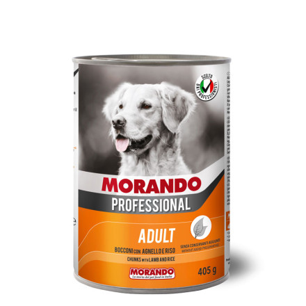 Morando Professional консервированный корм для собак с кусочками ягненка и рисом, в консервах - 405 г х 24 шт
