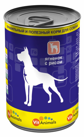 VitAnimals влажный корм для взрослых собак с ягненком и рисом, в консервах - 410 г х 12 шт