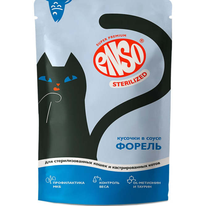 ENSO STERILIZED влажный корм для взрослых стерилизованных кошек, кусочки в соусе с форелью, в паучах - 85 г х 24 шт