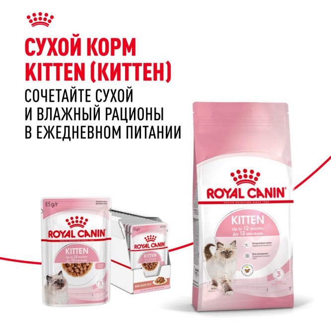 Royal Canin Kitten влажный корм котят до 12 месяцев кусочки в соусе, в паучах - 85 г х 28 шт