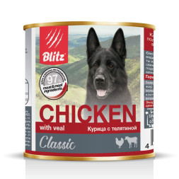 Blitz Adult Dog влажный корм для взрослых собак с курицей и телятиной в консервах - 750 г