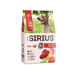 Sirius сухой корм для взрослых собак всех пород, мясной рацион - 15 кг