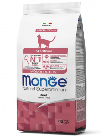 Monge Cat Monoprotein Sterilised сухой корм для стерилизованных кошек с говядиной 1,5 кг