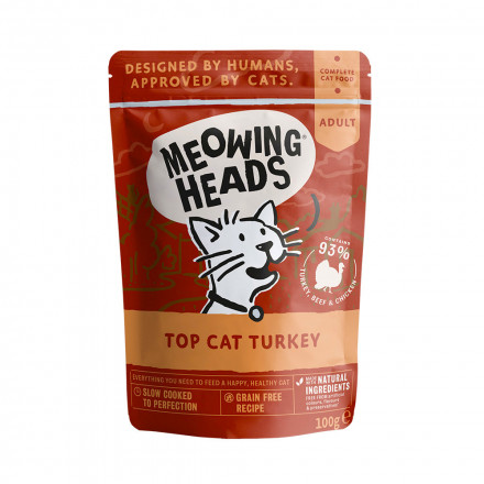 Влажный корм Meowing Heads Top Cat Turkey для кошек и котят с индейкой, говядиной и курицей - 100 г