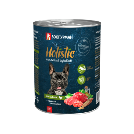 Зоогурман Holistic влажный корм для взрослых собак всех пород с цыпленком, горошком и шпинатом, в консервах - 350 г x 6 шт
